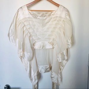 MAX STUDIO White Silk Tie Back Layered Blouse - M